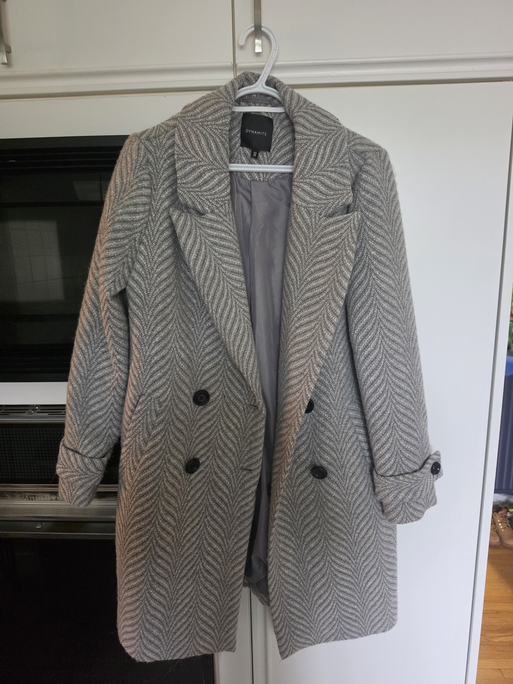 Dynamite Gray Herringbone Double-Breasted Pea Coat